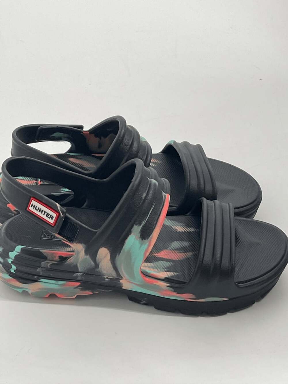 Hunter Bloom Algae Marble Adjustable Sandals UK 8W Black Multi